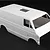 An unpainted white plastic body shell for a 1/12 scale Tamiya Lunch Box RC van, viewed from a high angle against a black background.