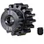 A black steel 15-tooth 1-module pinion gear with a small grub screw beside it on a white background.