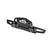 A black Traxxas RC front bumper with an integrated winch and two grey D-ring shackles, isolated on a white background.