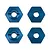 Four blue anodized aluminium 12mm RC wheel hex adapters arranged in a 2x2 grid on a white background.