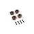 Four bronze-colored 17mm RC wheel hex adapters and four small black set screws arranged on a white background.