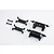 A set of black plastic RC chassis girder mounts and brackets on a white background.