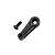 A black plastic single-arm servo horn with a metal screw, isolated on a white background.