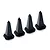 A set of four small black plastic traffic cones for RC scale models, arranged in a row on a white background.