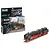 Revell 1/87 scale BR02 express train locomotive model kit with box, paints, glue, and brush, showing the assembled model on tracks.