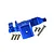 A blue anodized aluminium lower spur gear case cover by GPM Racing with six included mounting screws on a white background.