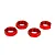 Four red anodized aluminium serrated wheel nuts arranged on a white background.