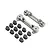 TLR front suspension arm pin brace set including two metal braces and a collection of small black plastic suspension inserts.