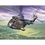 An artistic illustration of a Royal Air Force Westland Puma HC.1 helicopter flying over a green landscape under a stormy purple sky.
