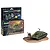 Revell 1/76 T-34-76 Model 1940 starter kit box next to a fully assembled and painted tank model with a soldier figure on a diorama base.