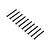 A set of ten black button head screws arranged in a diagonal line against a white background.