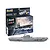 Revell 1/1200 scale USS Enterprise CV-6 plastic model kit box and a fully assembled grey plastic model ship on a white background.