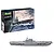 Revell 1/1200 scale USS Enterprise CV-6 plastic model kit box and the assembled grey plastic model ship on a white background.