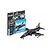 A Revell 1/72 scale BAe Hawk T.1 model aircraft kit, showing the finished black jet model next to its retail packaging which includes paints, glue, and a brush.