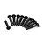 A set of ten black coarse thread binder head screws arranged in a semi-circle on a white background.