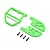 Losi green wheelie bar components including a frame, two side plates, and four black screws on a white background.