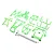 A complete green Losi LMT 2.0 roll cage set including various plastic frame components, screws, and small hardware pieces laid out on a white background.