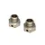 Two silver-coloured metal front wheel hex adapters for an RC vehicle, featuring a threaded barrel and a small hole for a pin.