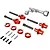 ARRMA 17mm wheel hex conversion kit including red anodized hex adapters, wheel nuts, pins, and a silver wheel wrench tool.