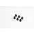 A set of six small black flanged bushings arranged on a plain white background.
