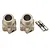 Two silver aluminium wheel hex adapters with threaded shafts and two metal drive pins for TLR 5IVE-B RC car.