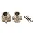 Two grey aluminium wheel hexes with threaded shafts and two steel drive pins for TLR 5IVE-B RC car.