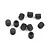A collection of ten small black metal grub screws with hexagonal sockets, arranged on a plain white background.