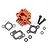 An orange anodized aluminium intake manifold with heat sink fins, accompanied by two gaskets, two bolts, and four small washers on a white background.