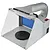 A portable Hseng airbrush spray booth with a folding translucent hood, a black rotating turntable, and an exhaust hose attached to the back.