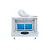 Hseng water curtain airbrush spray booth with a white exhaust hose, blue filter panel, and a black rotating turntable on a white background.