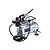 Hseng air compressor kit featuring a silver compressor unit with an attached airbrush, pressure regulator, and black braided hose.