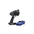 Kyosho Mini-Z Nissan Skyline GT-R R34 RC car in metallic blue next to a black Syncro KT-531P radio transmitter on a white background.