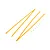 Three yellow plastic wing struts and six small metal screws for an RC plane on a white background.
