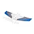 A replacement foam wing for an E-Flite RC plane, featuring white, grey, and blue sections, accompanied by small plastic control surface components.