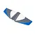 A white, grey, and blue foam horizontal stabiliser for an RC plane, isolated on a white background.
