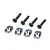 Four silver aluminium motor mount inserts and four black countersunk screws arranged on a white background.