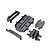 A set of black plastic Losi RC spare parts including an ESC tray, switch mount, and IC5 plug mount on a white background.