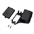 Losi black plastic servo mount and receiver box set with two small screws on a white background.