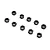 A set of ten black steel hex nuts arranged on a plain white background.