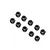 A set of ten black steel 6mm nyloc nuts arranged in a staggered pattern on a white background.