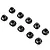 Ten black flanged nyloc nuts arranged in a grid pattern against a white background.