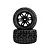 Two Pro-Line 1/16 scale Jaeger MT monster truck tyres pre-mounted on black split-six rims, stacked vertically against a white background.