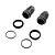 Two grey aluminium RC shock bodies with black threaded collars and O-rings on a white background.