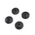 Four black tapered shock pistons for RC cars arranged on a white background.