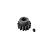 A black steel 14-tooth pinion gear for RC cars, shown with a separate grub screw on a white background.