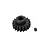 A black steel 18-tooth pinion gear with a matching grub screw on a white background.
