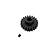 A black steel 21-tooth pinion gear with a set screw featuring blue thread locker, isolated on a white background.