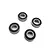 Four metal ball bearings with black rubber seals arranged on a white background.
