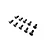 A set of ten black metal countersunk hex head screws arranged in a staggered pattern against a white background.