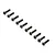 A set of ten black metal button head screws arranged in a diagonal line against a white background.